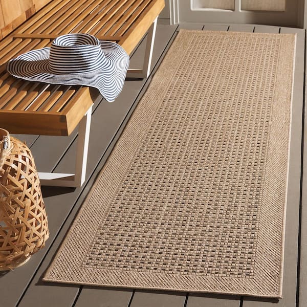 Sisal Performance 2 ft. x 8 ft. Natural/Beige Geometric Checkered Runner Rug