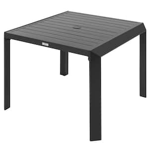 Black Square Aluminum 35 in. Outdoor Dining Table with 2.36'' Umbrella Hole