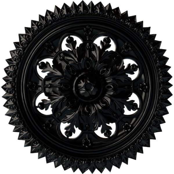Ekena Millwork 21-5/8" x 2-1/2" York Urethane Ceiling Medallion (Fits Canopies upto 3-5/8"), Hand-Painted Jet Black