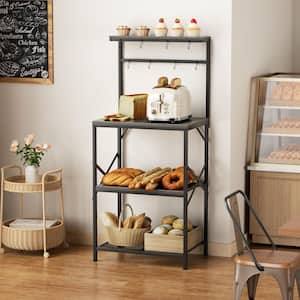 4-Tier Black Kitchen Microwave Storage Rack with Metal Shelves