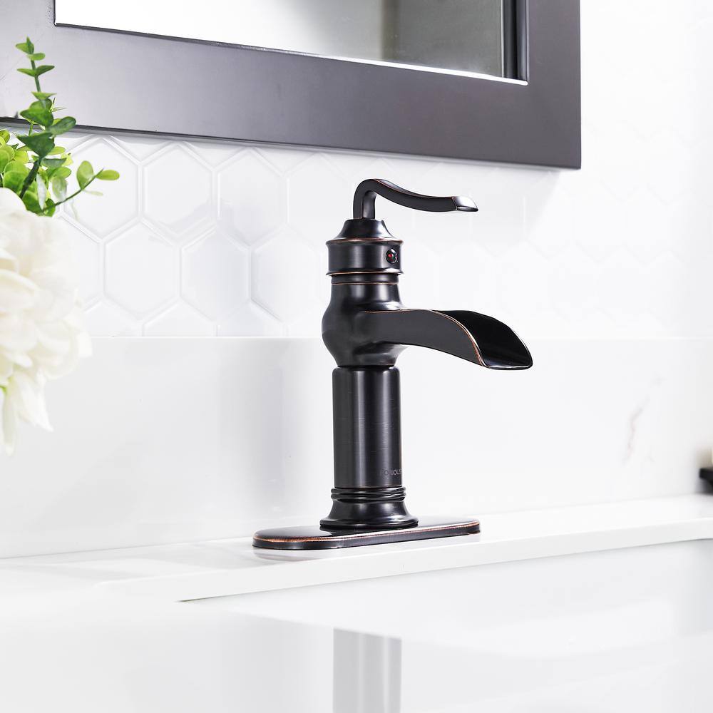 Oil Rubbed Bronze Waterfall Bathroom Sink Faucet with Pop-Up Drain