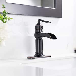 Single-Handle Single Hole Bathroom Faucet with Deck Plate Included in Oil Rubbed Bronze