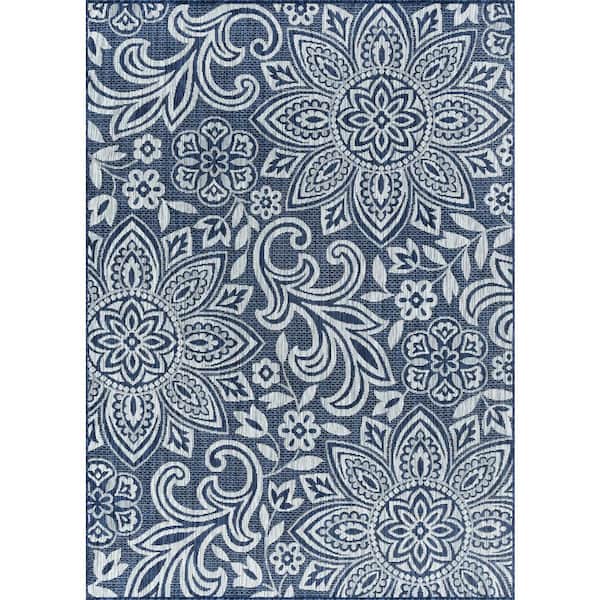 Veranda Floral Navy 8 ft. x 10 ft. Indoor/Outdoor Area Rug
