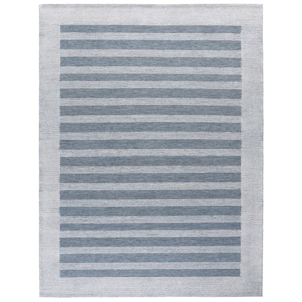 Pine 8 ft. x 10 ft. Blue/Ivory Coastal Framed Stripe Area Rug