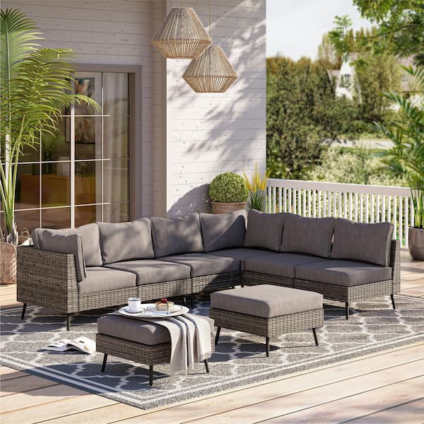 LAUSAINT HOME 8-Piece Gray Wicker Outdoor Sectional Set with Gray