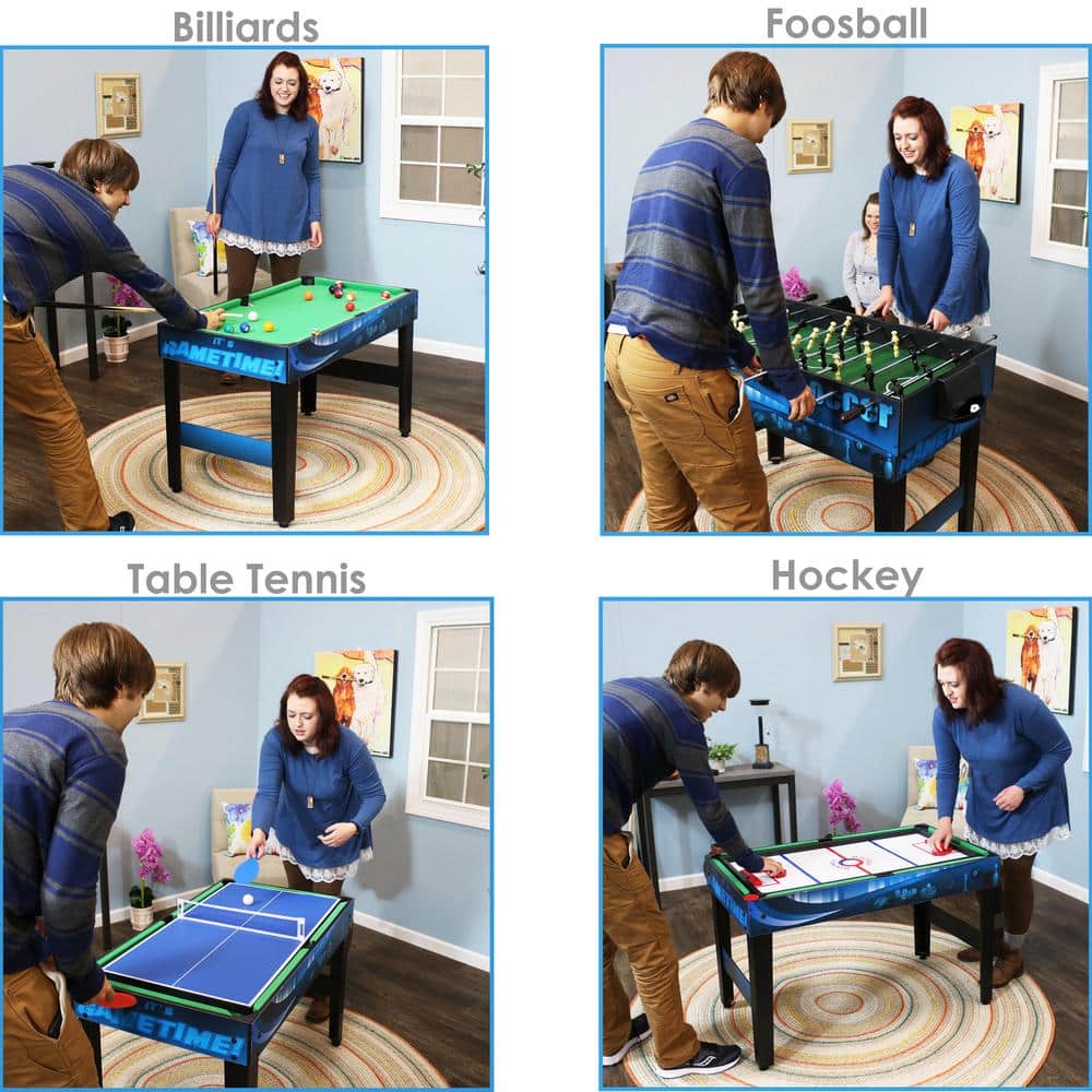 Game Time Blue 10-in-1 Multi-Game Table for Family Fun Nights