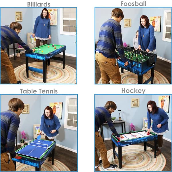 Sunnydaze 10-in-1 Game Table - Combination Multi-Game Table with Billiards,  Push Hockey, Foosball, Ping Pong, and More - 49.5-Inch - Classic Wood