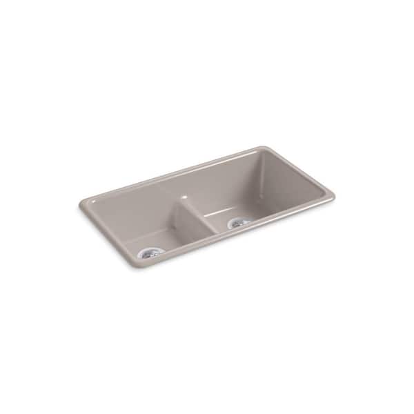 KOHLER Iron/Tones Smart Divide 33 in. Drop-In Double Bowl Cast Iron Kitchen Sink in Truffle