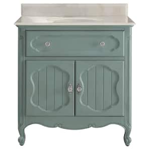 Knoxville 34 in.W x 21 in. D x 35 in. H Single Sink Bathroom Sink Vanity in Blue with White Marble Top
