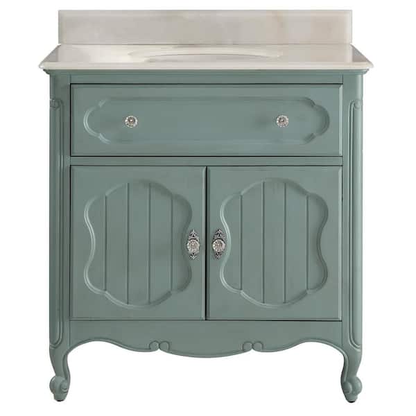 Benton Collection Knoxville 34 in.W x 21 in. D x 35 in. H Single Sink Bathroom Sink Vanity in Blue with White Marble Top
