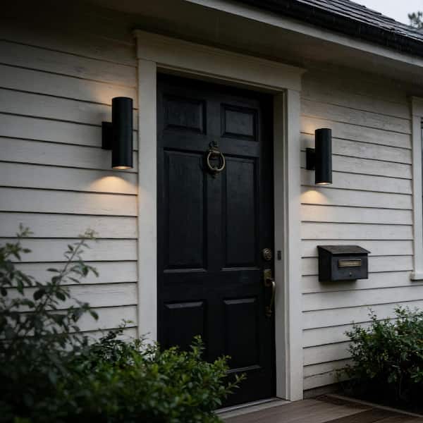 YANSUN Modern Outdoor Black Integrated LED Wall Light 2-Pack