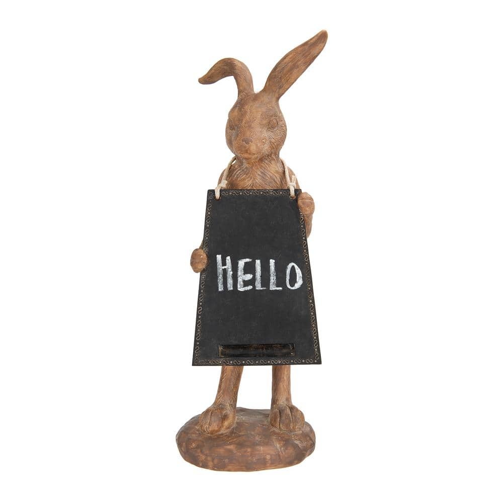 Brown Resin Rabbit Figurine with Chalkboard, 19.88" Height