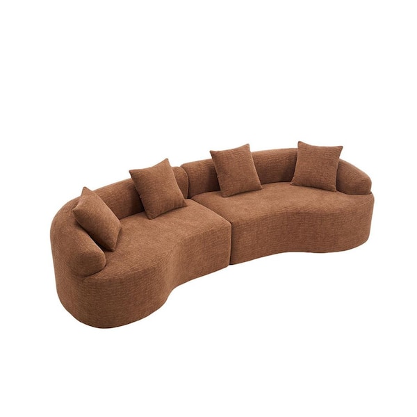 110 in. W Flared Arms Chenille Curved Modular Sectional Sofa in. Caramel, Compressed and No assembly