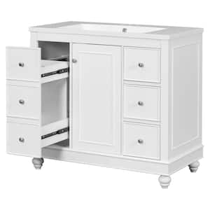 36 in. W x 18 in. D x 33.87 in. H Single Sink Freestanding Bath Vanity in White with White Resin Top