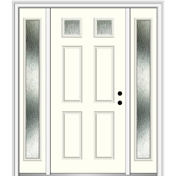 MMI Door 60 in. x 80 in. Left-Hand Inswing Rain Glass Alabaster Fiberglass Prehung Front Door on 4-9/16 in. Frame