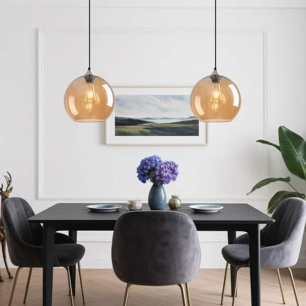 Home Lighting ‎60-Watts 1-Light 9.84in Amber Glass Pendant Light for Kitchen Island Bedroom,No Bulbs Included, 2-Pack