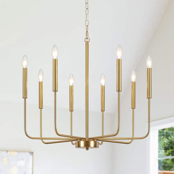 LWYTJO Classic 8-Light Brass Traditional Fixture Farmhouse Kitchen Island Candle Rustic Linear Chandelier with No Bulb Included