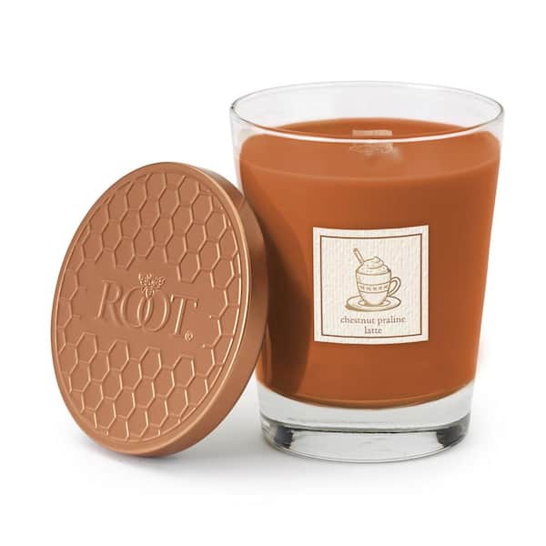 ROOT CANDLES Chestnut Praline Latte Scented Jar Candle 10.5 oz. in Autumn Rust
