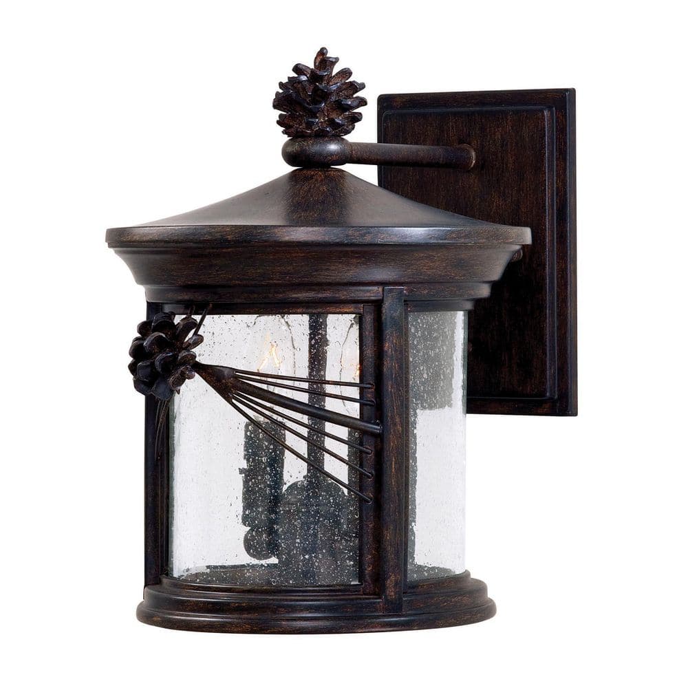 Rustic Iron Oxide 2-Light Outdoor Wall Lantern with Seedy Glass