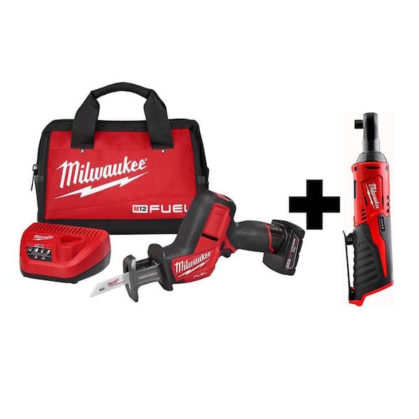 Milwaukee M12 FUEL 12V Lithium-Ion Brushless Cordless HACKZALL Reciprocating Saw Kit W/ M12 3/8 in. Ratchet