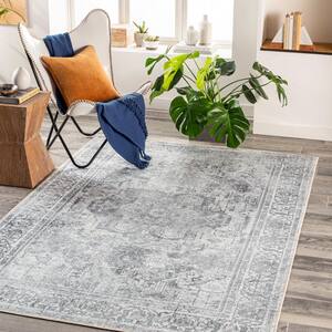 Avah Gray 8 ft. x 10 ft. Traditional Indoor Machine-Washable Area Rug