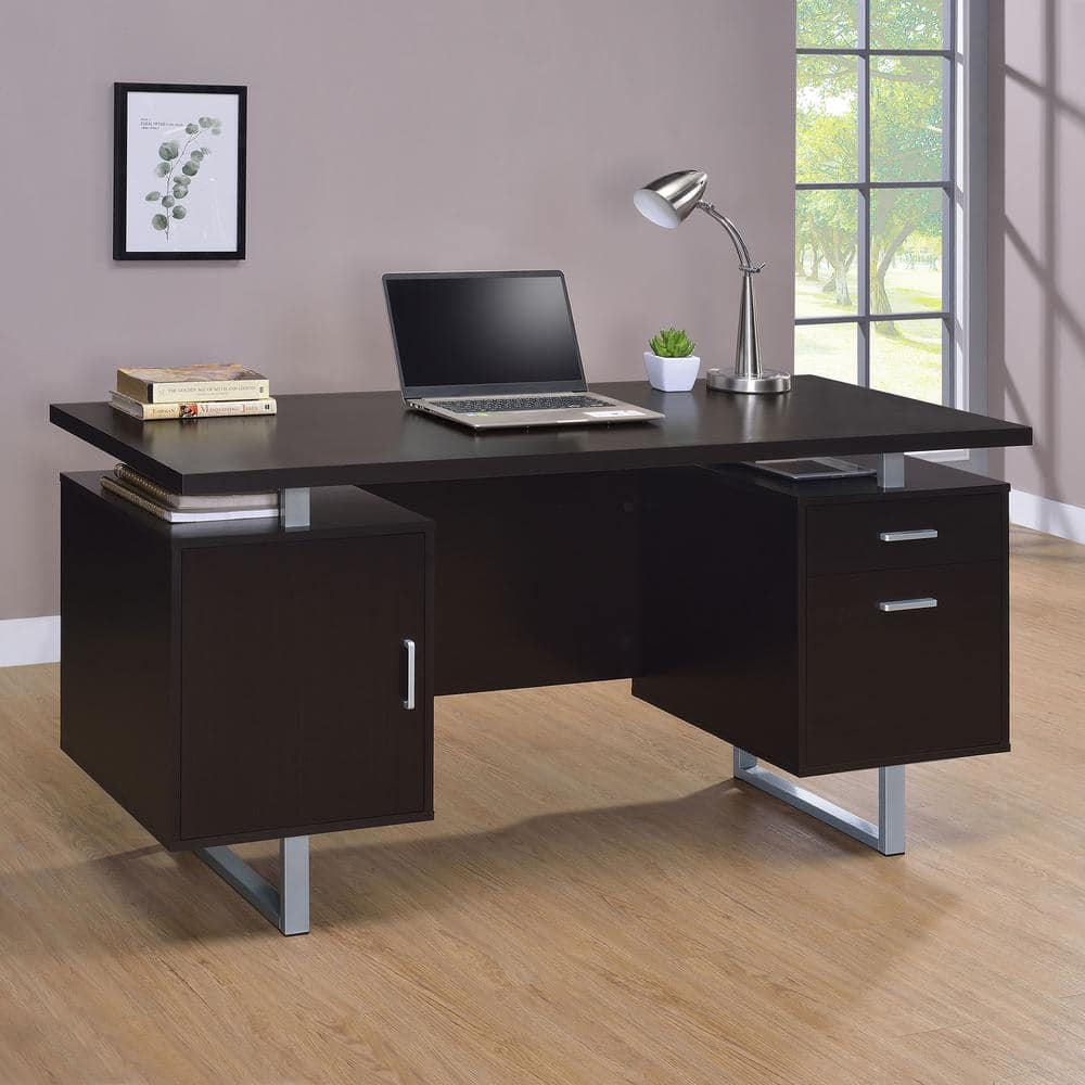 Cappuccino Contemporary 60'' Executive Desk with Filing Cabinet