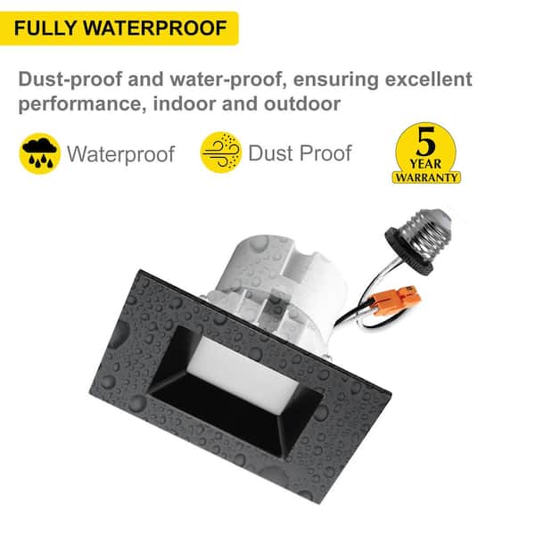 4 in. 11-Watt LED Black Square Retrofit Recessed Housing Light 5 CCT 2700K to 5000K IC Rated Remodel Dimmable (4-Pack)