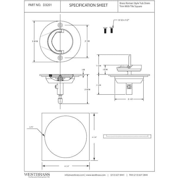 Trim To The Trade 4T-304-34 Bathtub Drain Strainer Set 1-1/2 with