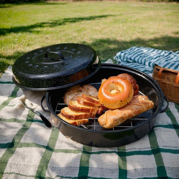 18 qt. Black Enamel Roasting Pan Granite Oven Safe Cookware with
