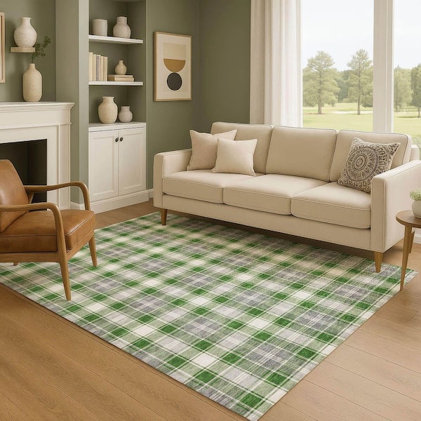 Mayfield Premium Machine Washable Abstract AMF1817 Green 10 ft. x 14 ft. Area Rug
