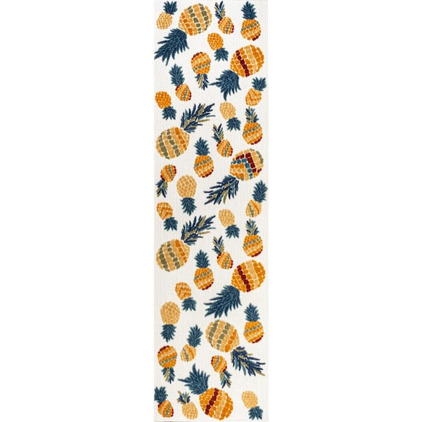 Ananas Bold Pineapple High-Low Orange/Navy 2 ft. x 8 ft. Indoor/Outdoor Area Rug
