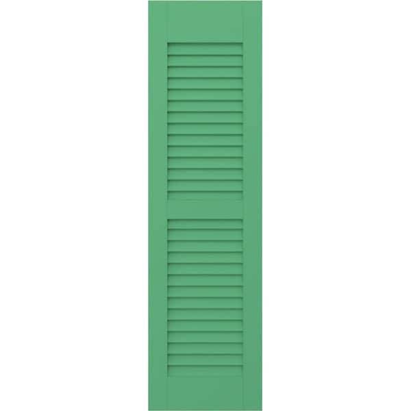 Ekena Millwork Americraft 18 in. W x 36 in. H 2-Equal Louver Exterior Real Wood Shutters Pair in Lily Pads