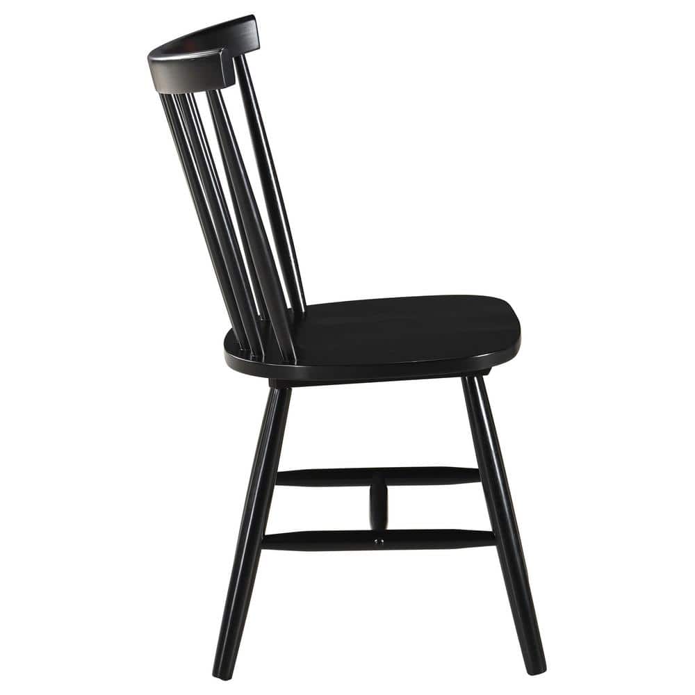 Black Solid Wood Windsor Side Chair Set with Slat Back