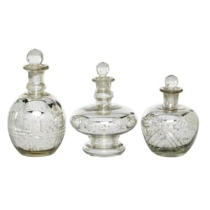 Silver Glass Decorative Jars with Crystal Stoppers (Set of 3)