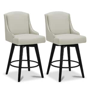 Sean 26 in. Light Gray High Back Solid Wood Frame Swivel Counter Height Bar Stool with Faux Leather Seat (Set of 2)