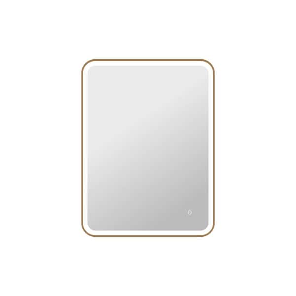 30 in. W x 40 in. H Rectangle Framed LED Wall Mirror in Satin Gold