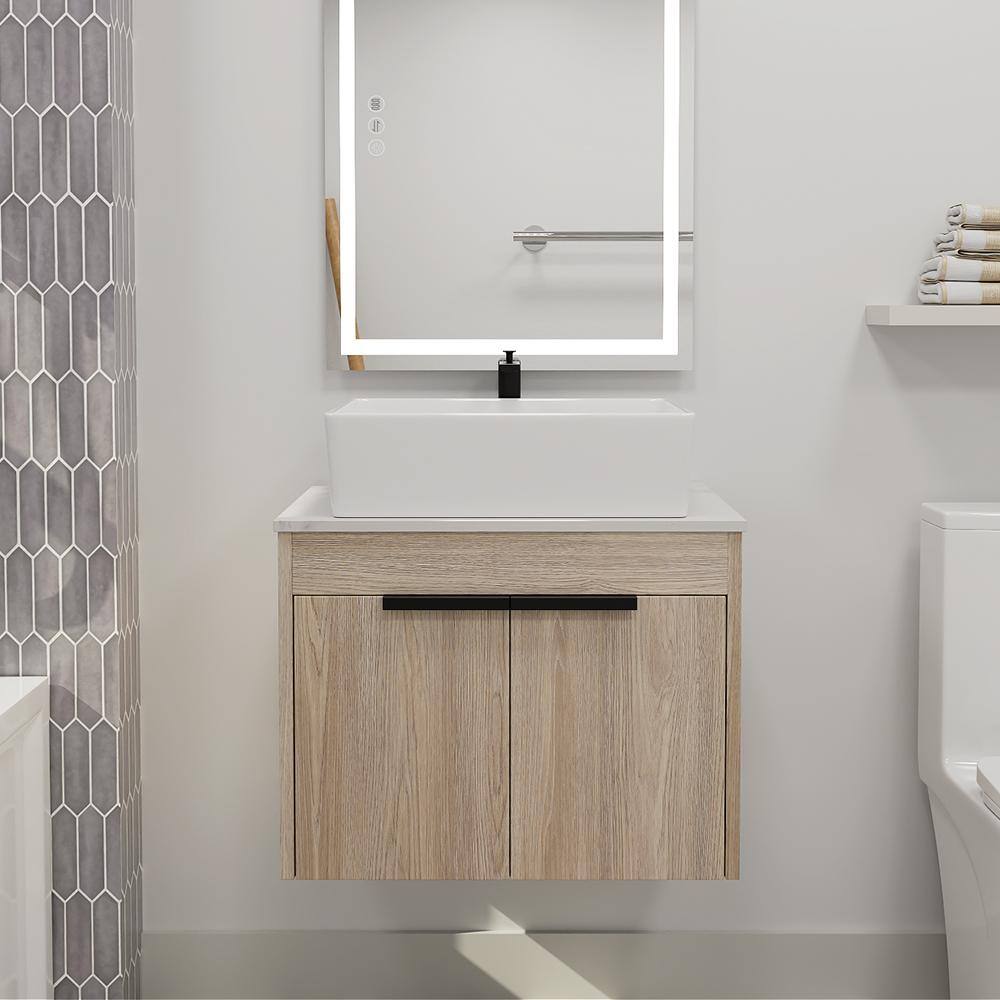 24 in. W x 19 in. D x 24 in. H Floating Bath Vanity in White Oak with Porcelain Vanity Top in White with Single Sink price history on PriceWatchPro