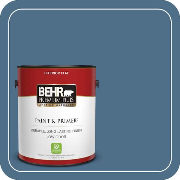 BEHR PREMIUM PLUS 1 gal. #570D-6 Neptune Blue Flat Low Odor Interior Paint & Primer