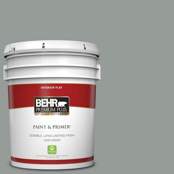 BEHR PREMIUM PLUS 5 gal. #BXC-66 Dusk Blue Flat Low Odor Interior Paint & Primer