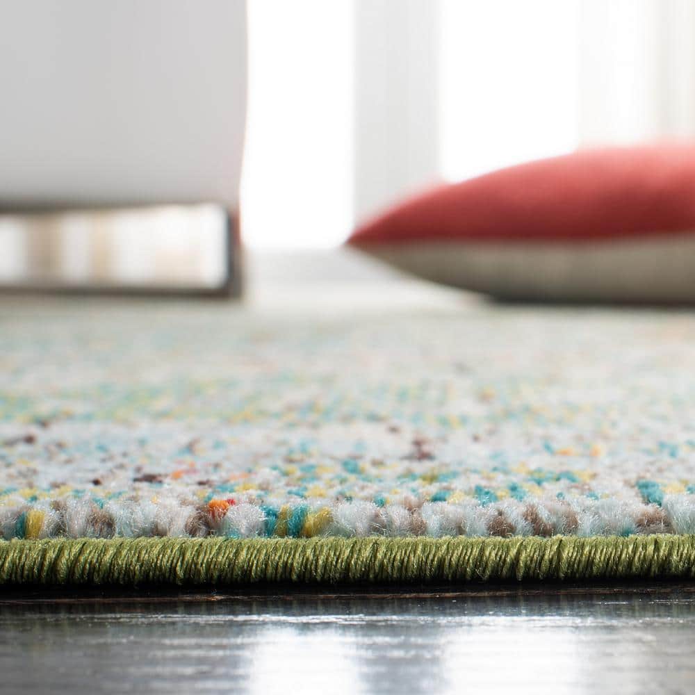 Gray and Green Round Synthetic Flat Woven Area Rug