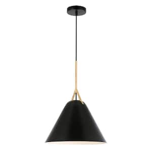 Kalix 14 in. 1-Light Black Pendant with Metal Shade