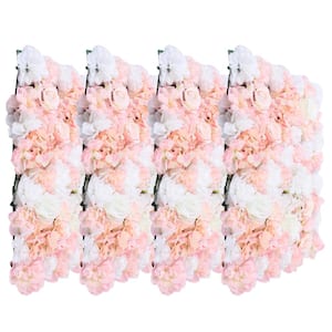 15.74 in. x 23.62 in. 4-Piece Silk Artificial Rose Flower Hedge Wall Panel for Backdrop Decoration