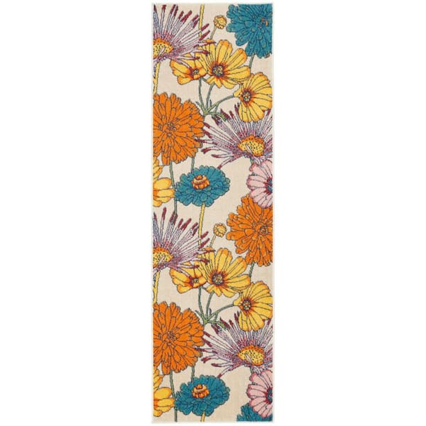 Allur Ivory Multicolor 2 ft. x 8 ft. Floral Medallion Boho Kitchen Runner Area Rug