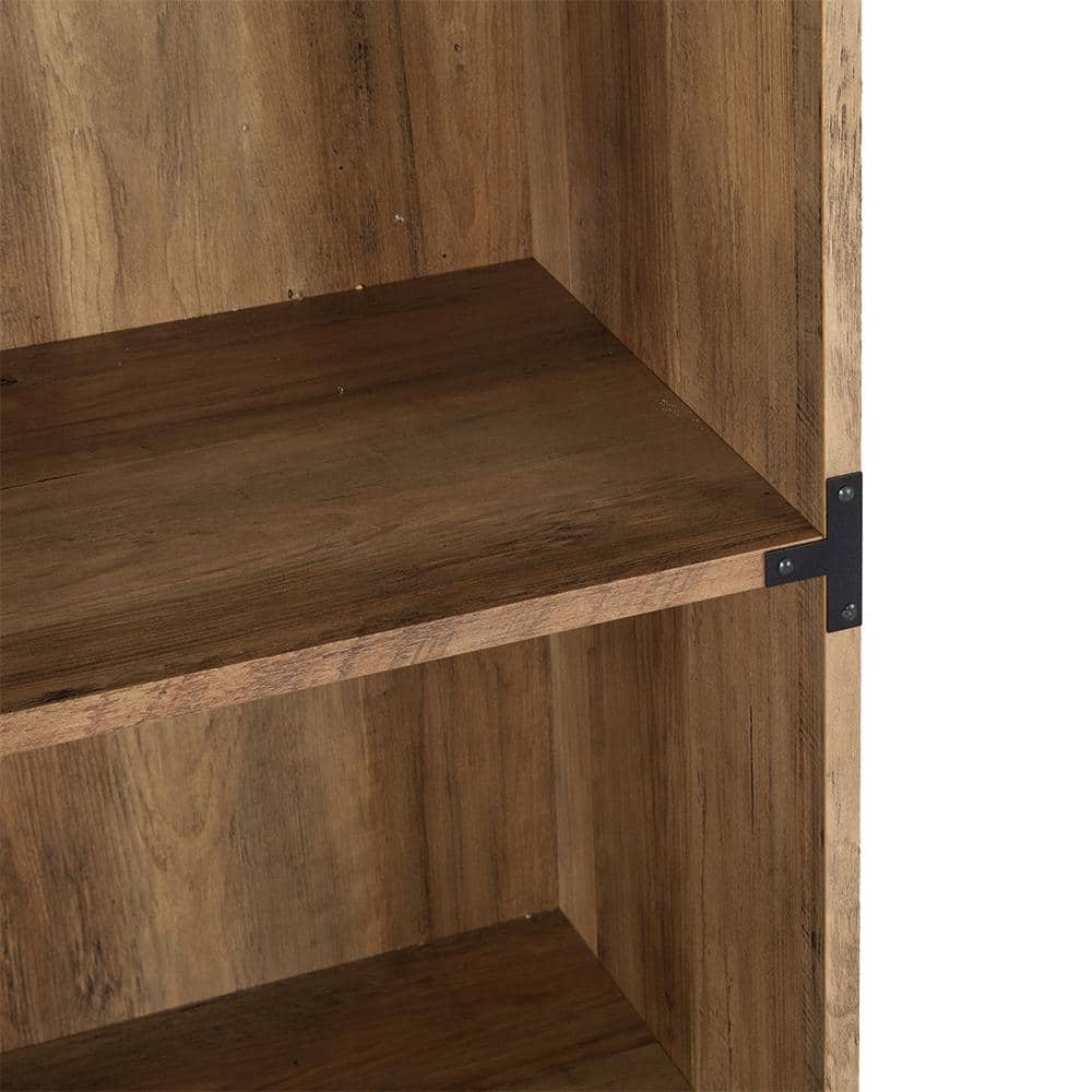 Rustic Oak 5-Shelf Bookcase with Black Metal Brackets