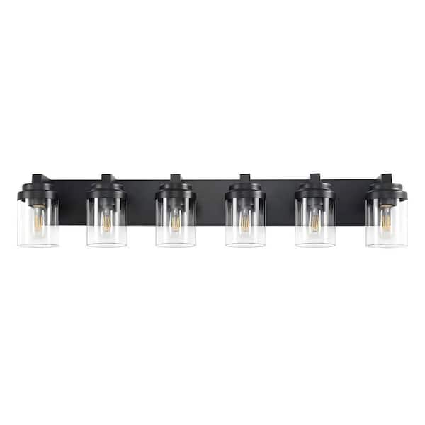 Jushua 37.5 in. 6-Light Matte Black Bathroom Vanity Light Fixtures