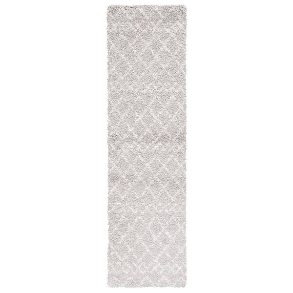 Berber Shag 2 ft. x 9 ft. Light Gray/Cream Tribal Runner Rug