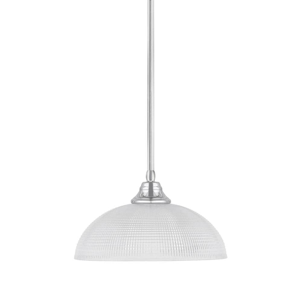 Sparta 100-Watt 1 Light Chrome Shaded Pendant Light with 13 in. Clear Ribbe