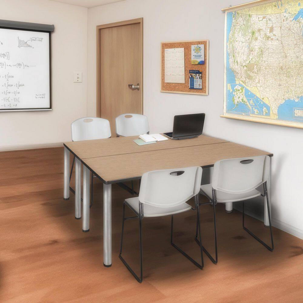 Kee 60 in x 24 in. Noble Oak Top Training Table Desk, Chrome Legs and 2 Zeng Chairs-Grey price history on PriceWatchPro