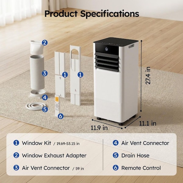 SIMZLIFE 8000 BTU Portable Air Conditioner 250 sq. ft. with