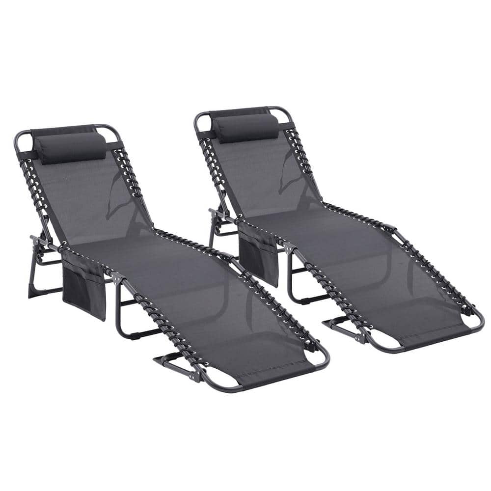 2-Piece Metal Foldable and Adjustable Textilene Fabric Outdoor Chaise Loung